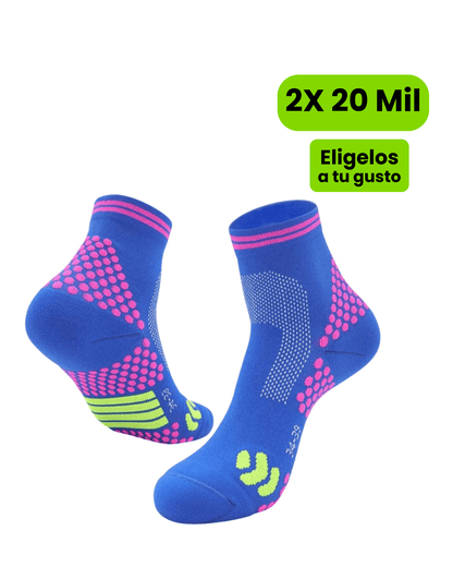 Calcetin Compresivo RUN Azul puntos corto