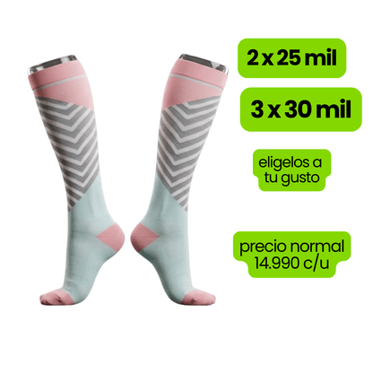 Calcetin Compresion Rosa/Gris