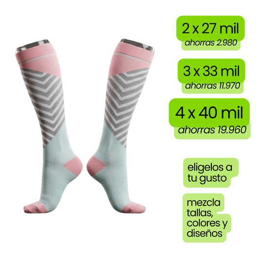 Calcetin Compresion Rosa/Gris