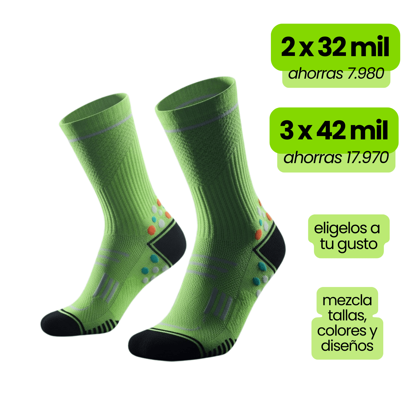 Calcetin Runner de compresion EVOLRUN Verde + Regalos