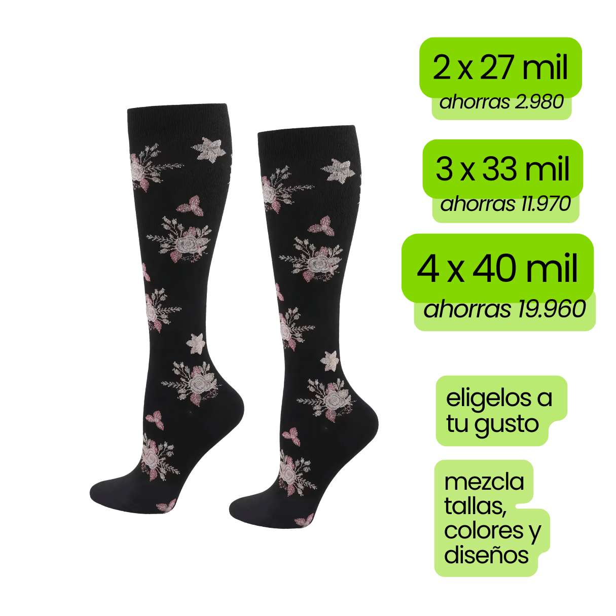 Calcetin Compresion Floreada